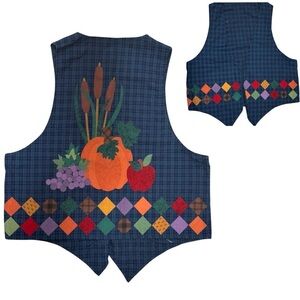 Vintage 90s Summer Harvest Cotton Vest with patchwork diamonds - one size